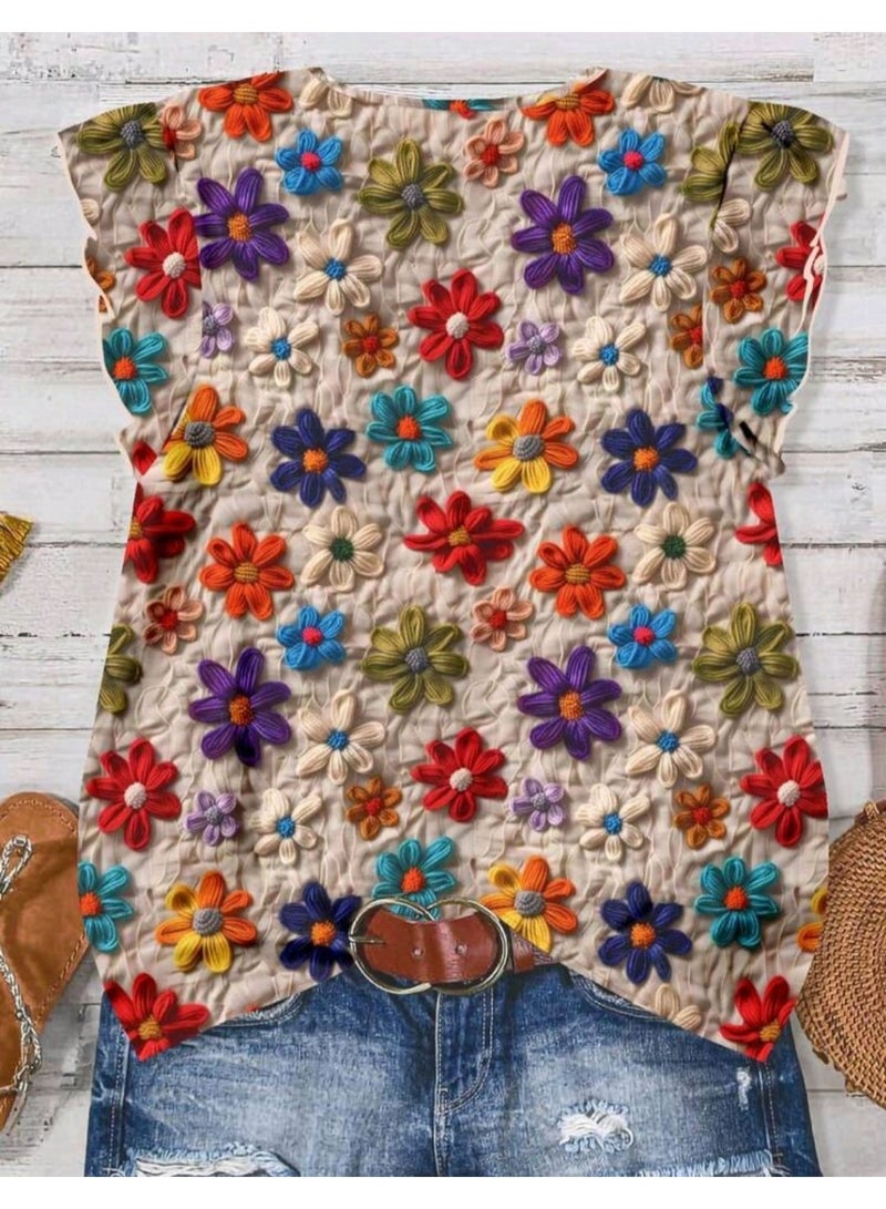 شي إن بلوزة نسائية كاجوال من SHEIN LUNE بطبعة زهور هندسية - Image 2