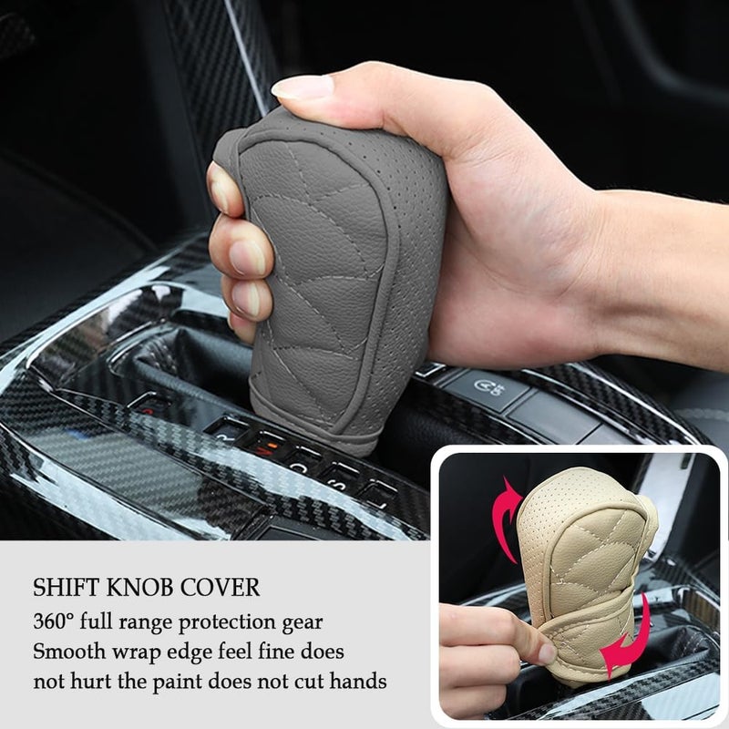 IHOTDER Leather Gear Shift Cover with Breathable Design,Fashionable Shift Knob Cover for Car Decor,Universal Car Accessories Interior Gear Shift Knob Cover Protect Shift Knob (Gray) - Image 2
