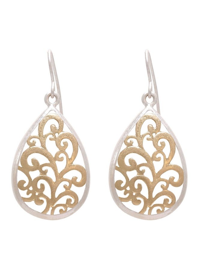 BONALUNA Boho Chic Gold & Silver Two Tone Filigree Tear Drop Dangle Earrings For Women  - Image 1