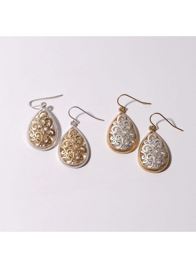 BONALUNA Boho Chic Gold & Silver Two Tone Filigree Tear Drop Dangle Earrings For Women  - Image 5
