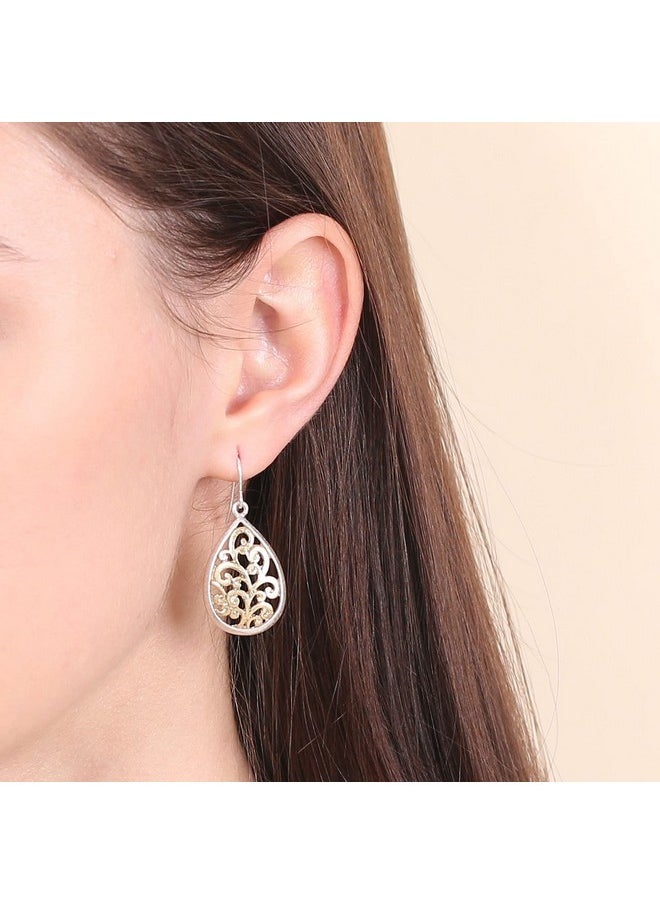 BONALUNA Boho Chic Gold & Silver Two Tone Filigree Tear Drop Dangle Earrings For Women  - Image 3
