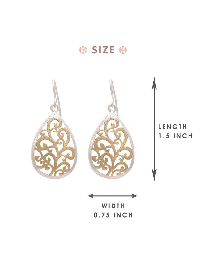 BONALUNA Boho Chic Gold & Silver Two Tone Filigree Tear Drop Dangle Earrings For Women  - Image 4