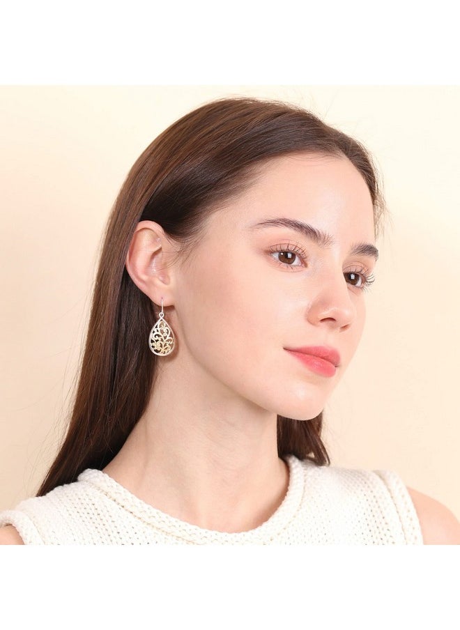 BONALUNA Boho Chic Gold & Silver Two Tone Filigree Tear Drop Dangle Earrings For Women  - Image 2