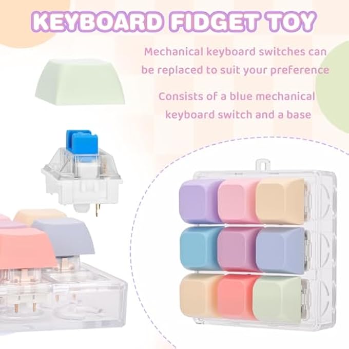 FunisFun Keyboard Fidget Toy Handheld Clicky Fidget Keyboard with Keychain Detachable Mechanical Clicker Adult Stress Relief Gifts for Leisure Moments (Style A) - Image 4