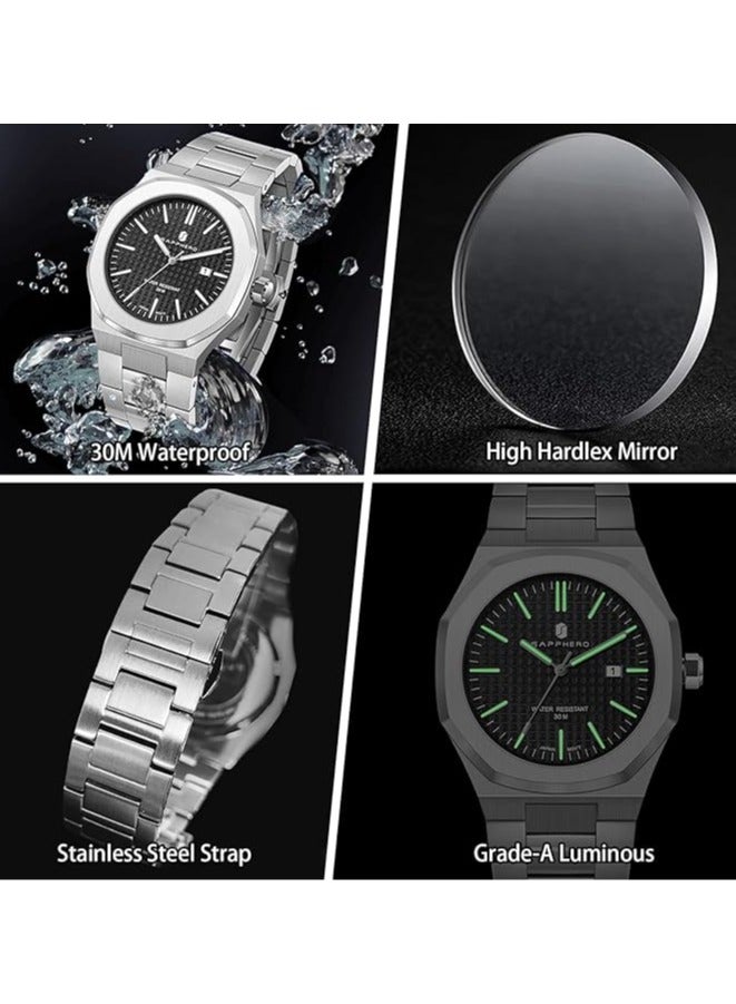 Sapphero Watch for Men Stainless Steel Mens Watches Waterproof Analog Quartz Movement Wrist Watch Gifts for Men - Image 4