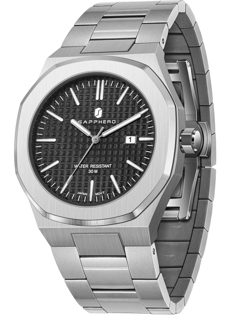 Sapphero Watch for Men Stainless Steel Mens Watches Waterproof Analog Quartz Movement Wrist Watch Gifts for Men - Image 1