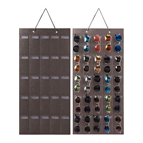 KGMCARE Sunglasses Organizer Storage- Hanging Eyeglasses Wall Pocket Mounted,Eyewear Display,25 Slots (Black, Large) - Image 3