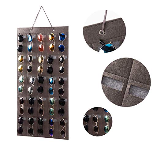 KGMCARE Sunglasses Organizer Storage- Hanging Eyeglasses Wall Pocket Mounted,Eyewear Display,25 Slots (Black, Large) - Image 4