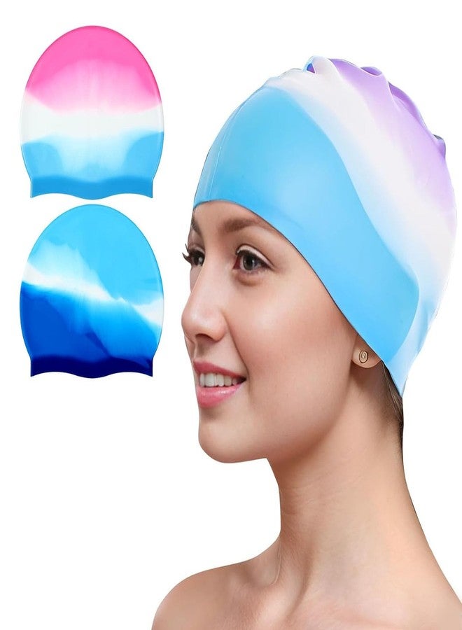 SEJASCOLLECTIONS (Pack of 2) Silicone Swim Cap, Waterproof Multicolor Swimming Cap for Men, Women, Boys & Girls (Pack of 2, Multicolor) - Image 1