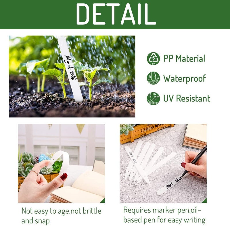 Whaline 200Pcs Thick Plastic Plant Labels with Hole White Garden Stakes Waterproof Garden Tag Signs for Greenhouse Seedlings Flowers Spotted Plants with 2 Marker Pen and A Roll of Twine (10 CM) - Image 3