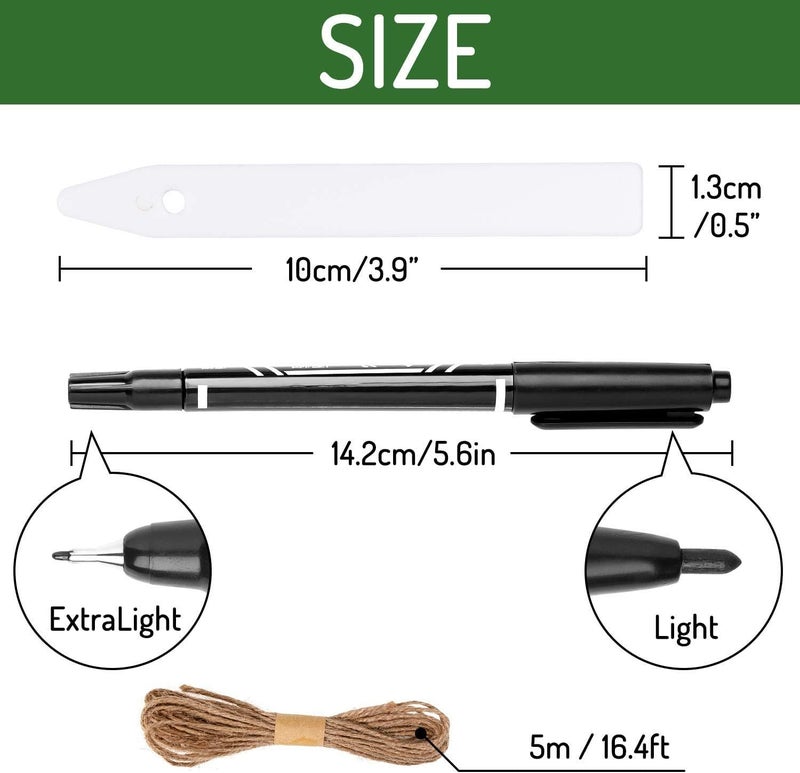 Whaline 200Pcs Thick Plastic Plant Labels with Hole White Garden Stakes Waterproof Garden Tag Signs for Greenhouse Seedlings Flowers Spotted Plants with 2 Marker Pen and A Roll of Twine (10 CM) - Image 2