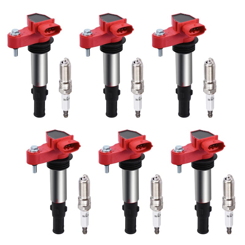 Pindex 6 Pack UF375 Ignition Coil and Spark Plugs Coil Pack Kits Compatible with 20042009 Cadillac CTS STS 0406 Cadillac SRX 0508 Buick Allure LaCrosse Rendezvous 2009 Chevy Traverse GMC Acadia