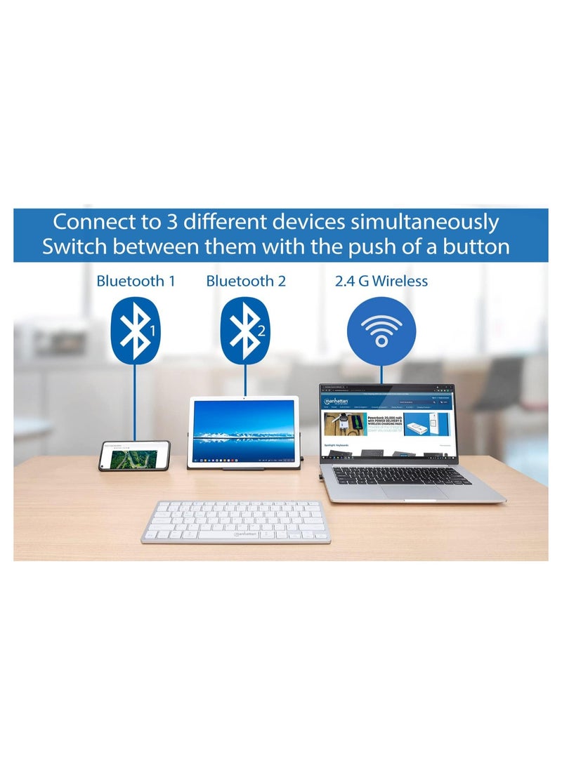 Manhattan Small Bluetooth Wireless Keyboard – Dual Modes 2.4G + Bluetooth 4.2 Connects Up To 3 Devices for Tablet, Mac, iPad, Apple, Android, Windows |... - Image 5