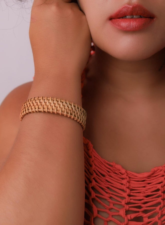 MINACHI Rattan Bracelet for Women, Handmade Lightweight Straw Wicker Braid Cuff Bangle, Adjustable Bohemian Woven Chunky Wrist Jewelry - Image 4