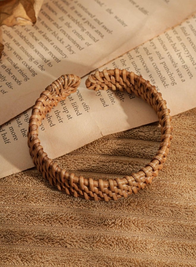 MINACHI Rattan Bracelet for Women, Handmade Lightweight Straw Wicker Braid Cuff Bangle, Adjustable Bohemian Woven Chunky Wrist Jewelry - Image 5