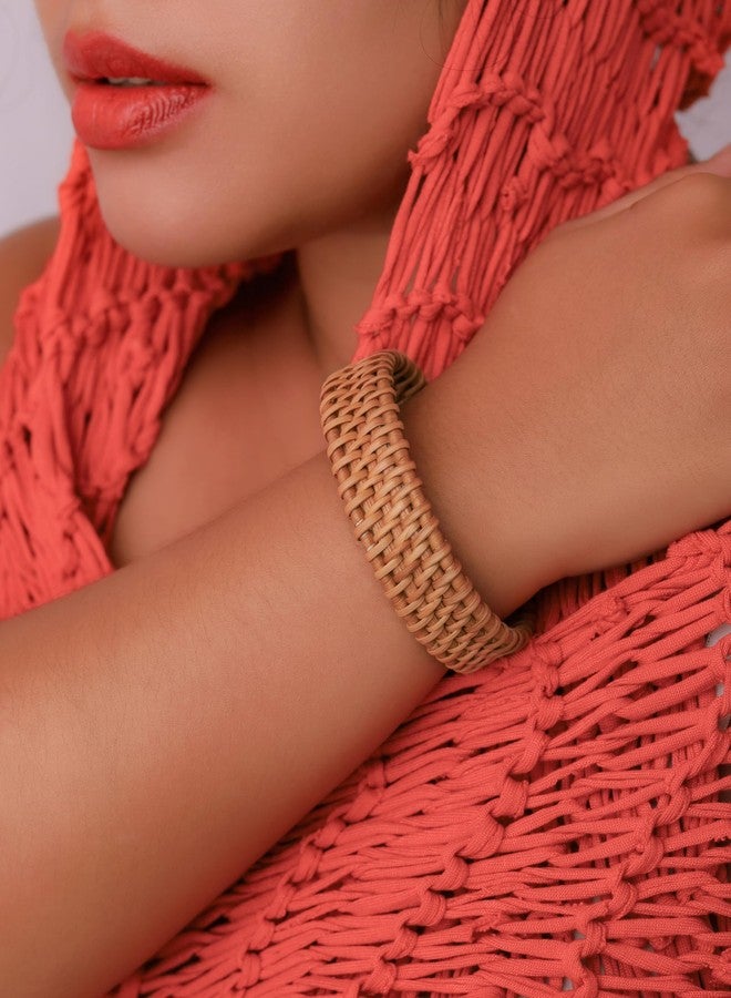 MINACHI Rattan Bracelet for Women, Handmade Lightweight Straw Wicker Braid Cuff Bangle, Adjustable Bohemian Woven Chunky Wrist Jewelry - Image 3