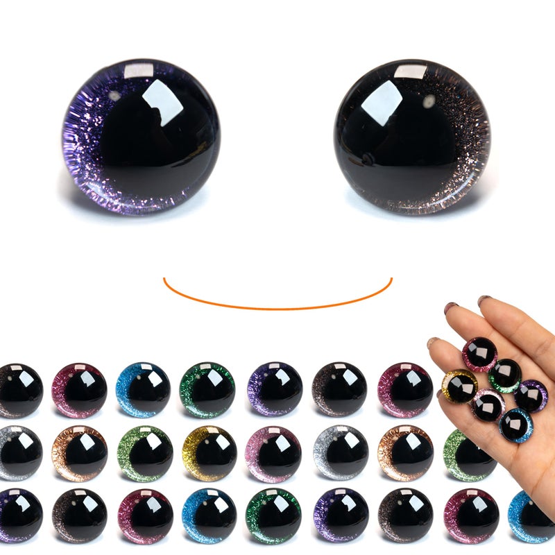 SEVENSUN 18mm Sparkling Off-Centered Glitter Safety Eyes, 3D Moon Glitter Eyes with Washers, Doll Making Stuffed Craft Crochet Safety Eyes for Crocheting Amigurumi - Image 1