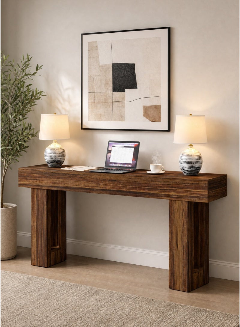 شاربدو 160cm Wooden Console Table, Modern Entryway Table with Storage Shelf, Narrow Sofa Table for Hallway, Living Room, Bedroom, Rustic Brown - Image 1
