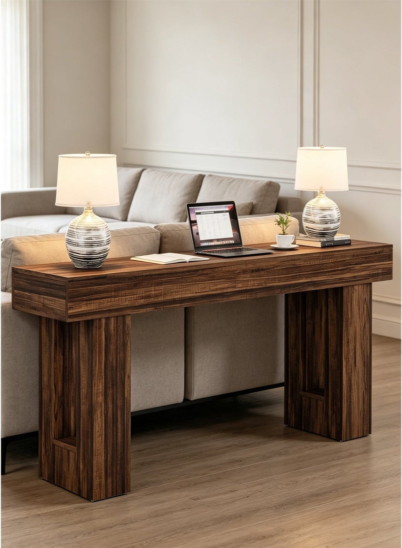 شاربدو 160cm Wooden Console Table, Modern Entryway Table with Storage Shelf, Narrow Sofa Table for Hallway, Living Room, Bedroom, Rustic Brown - Image 2