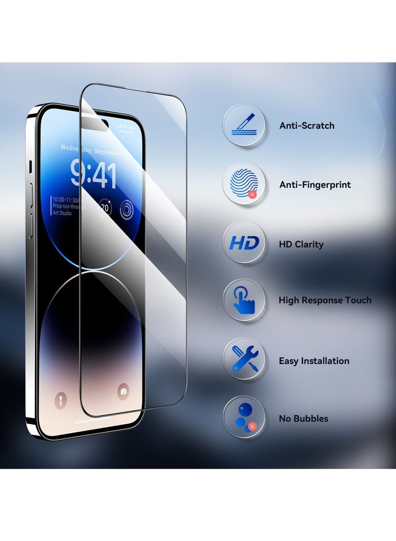 BORTONY Screen Protector Compatible for iPhone 14 Pro Max [6.7 Inch] Full Coverage 9D Tempered Glass Film For iPhone 14 Pro Max Clear/Black - Image 3