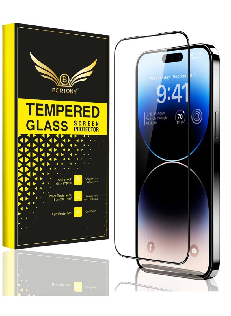 BORTONY Screen Protector Compatible for iPhone 14 Pro Max [6.7 Inch] Full Coverage 9D Tempered Glass Film For iPhone 14 Pro Max Clear/Black - Image 1