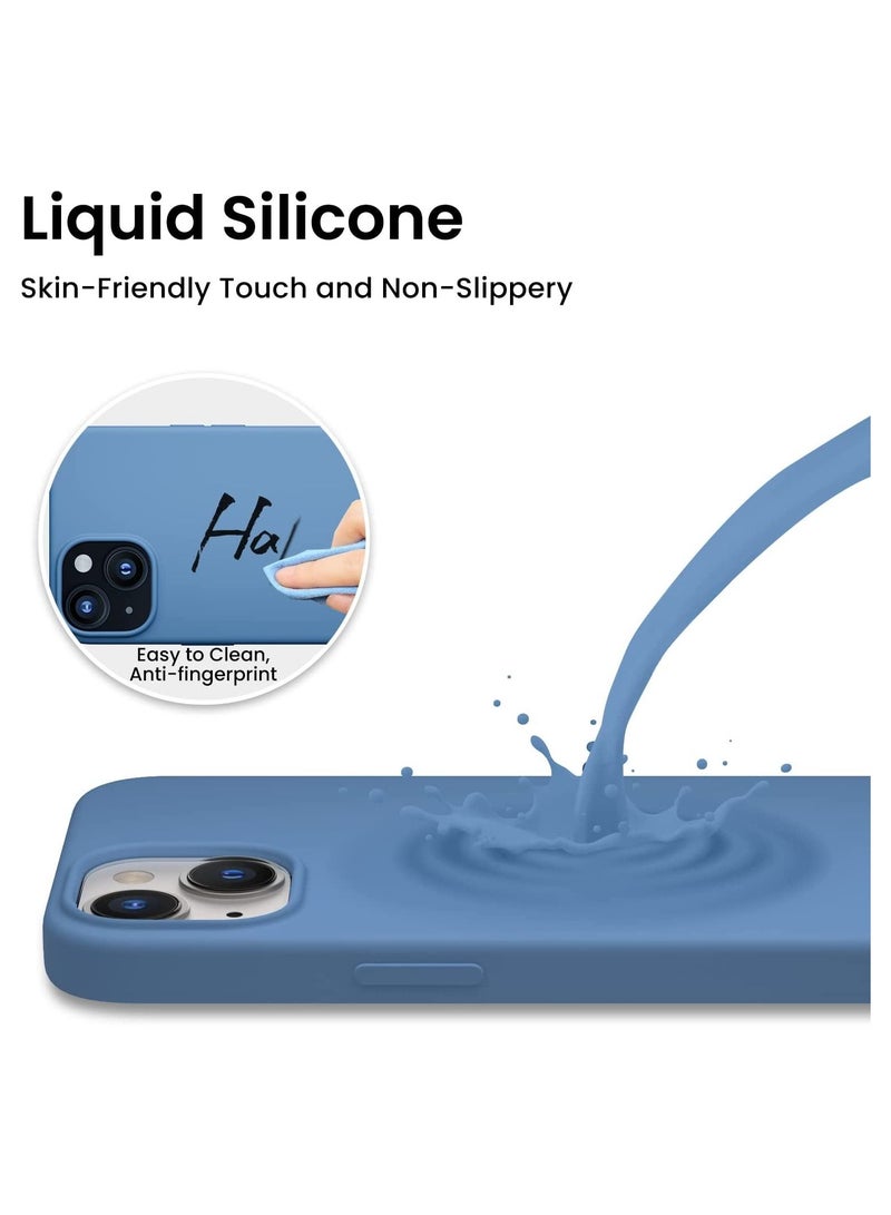 Delivus iPhone 14 Case Silicone Cover Soft Liquid Gel Rubber Cover Anti-Scratch Anti-Fingerprint Anti-Drop ( Blue ) - Image 2