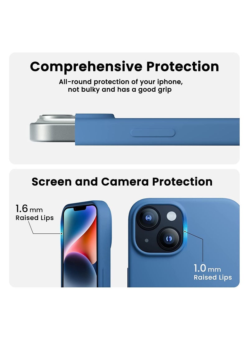 Delivus iPhone 14 Case Silicone Cover Soft Liquid Gel Rubber Cover Anti-Scratch Anti-Fingerprint Anti-Drop ( Blue ) - Image 3