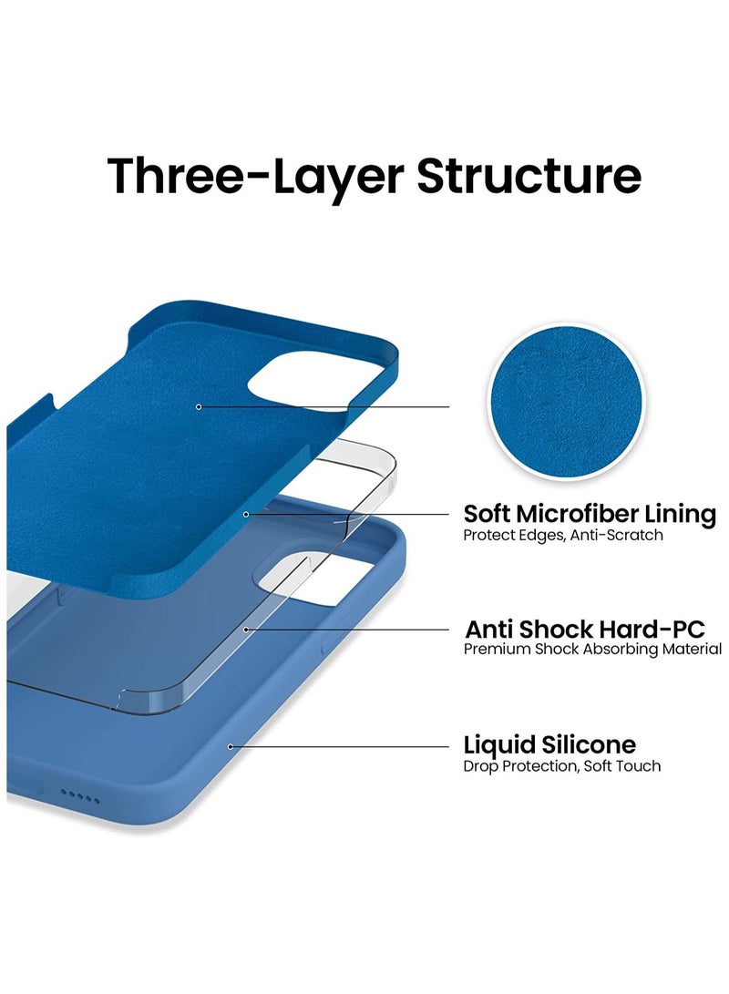 Delivus iPhone 14 Case Silicone Cover Soft Liquid Gel Rubber Cover Anti-Scratch Anti-Fingerprint Anti-Drop ( Blue ) - Image 5