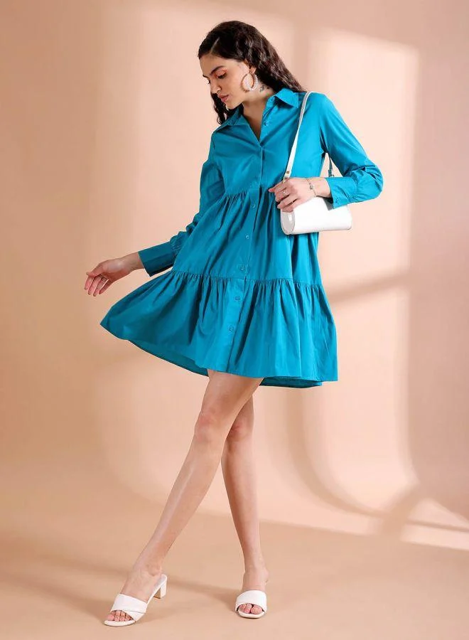مرفوعة Women Fit and Flared Casual Solid Shirt Dress