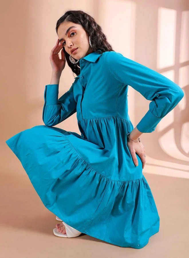 Freehand  Women Fit and Flared Casual Solid Shirt Dress for Women | Best Price UAE