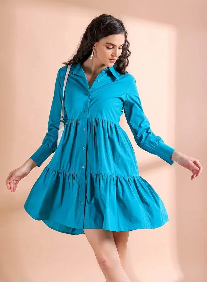 Freehand  Women Fit and Flared Casual Solid Shirt Dress for Women | Best Price UAE