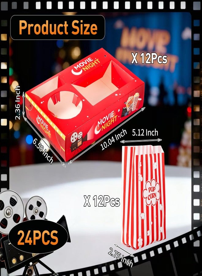 RAYMEA 24Pcs Movie Night Supplies Disposable Paper Movie Snack Trays (12ct) and Retro Style Large Capacity Popcorn Bags(12ct), Drink & Candy Snack Boxes for Cinema Family Birthday Parties - Image 5