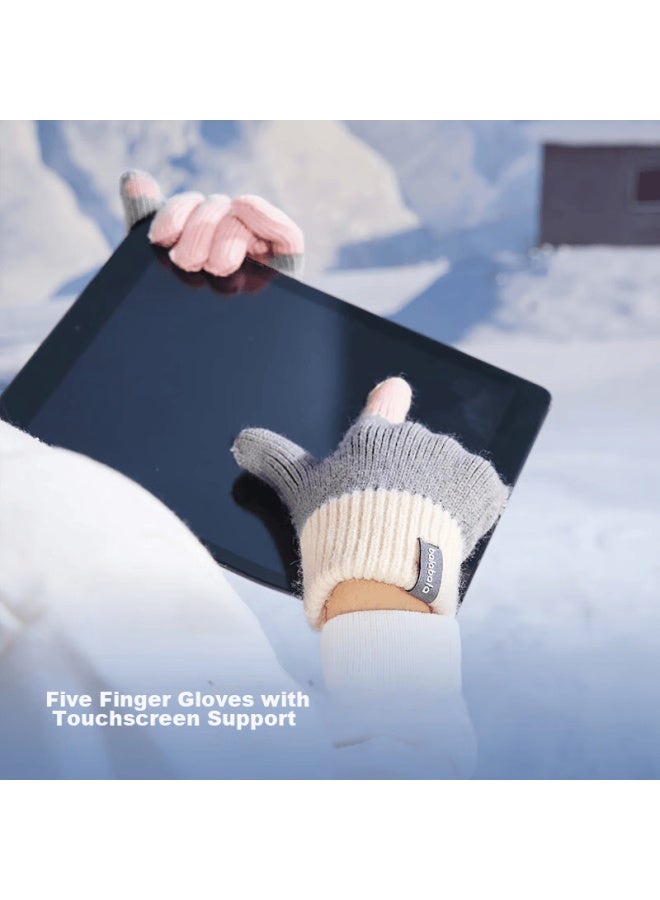 Balabala Children's Gloves Winter Boys Girls Flip-up Fingerless Thick Warm Outdoor Five-finger Gloves 208424162201 - Image 2