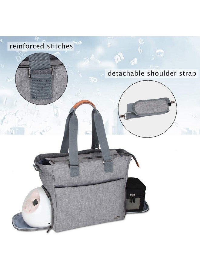 LUXJA LUXJA Breast Pump Tote with Pockets for Laptop and Cooler Bag, Breast Pump Bag for Working Mothers (Fits Most Major Breast Pump), Gray - Image 1