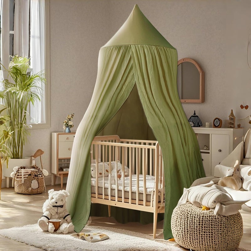 Vhaso Cotton Kids Bed Canopy Nursery Room Baby Crib Hanging Curtain Mosquito Net Hideaway Bedding Children Reading Nook Decoration Pastel Neutral Color for Boys  Girls Green - Image 5