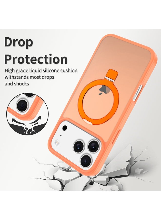 حامل مغناطيسي قابل للدوران 360° لحافظة iPhone 17 Pro Max، متوافق مع MagSafe، حافظة واقية حسب معيار Mil-STD لهاتف iPhone 17 Pro Max مع مسند قابل للتدوير بحجم 6.9 بوصة، لون برتقالي - Image 2