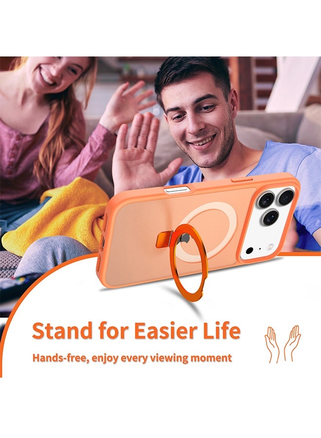 حامل مغناطيسي قابل للدوران 360° لحافظة iPhone 17 Pro Max، متوافق مع MagSafe، حافظة واقية حسب معيار Mil-STD لهاتف iPhone 17 Pro Max مع مسند قابل للتدوير بحجم 6.9 بوصة، لون برتقالي - Image 5