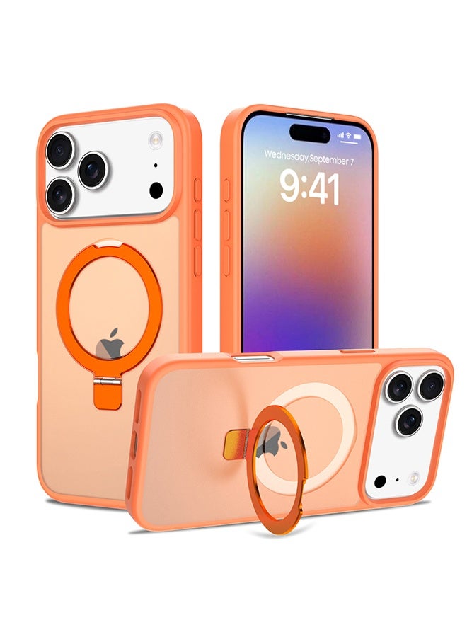حامل مغناطيسي قابل للدوران 360° لحافظة iPhone 17 Pro Max، متوافق مع MagSafe، حافظة واقية حسب معيار Mil-STD لهاتف iPhone 17 Pro Max مع مسند قابل للتدوير بحجم 6.9 بوصة، لون برتقالي - Image 1