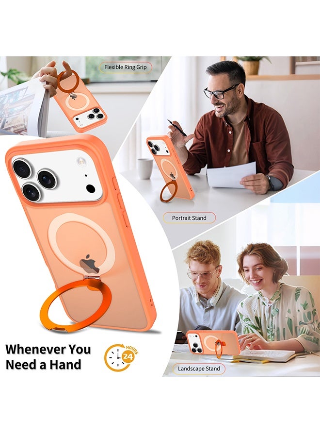 حامل مغناطيسي قابل للدوران 360° لحافظة iPhone 17 Pro Max، متوافق مع MagSafe، حافظة واقية حسب معيار Mil-STD لهاتف iPhone 17 Pro Max مع مسند قابل للتدوير بحجم 6.9 بوصة، لون برتقالي - Image 3