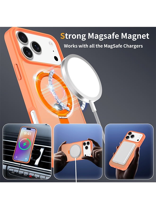 حامل مغناطيسي قابل للدوران 360° لحافظة iPhone 17 Pro Max، متوافق مع MagSafe، حافظة واقية حسب معيار Mil-STD لهاتف iPhone 17 Pro Max مع مسند قابل للتدوير بحجم 6.9 بوصة، لون برتقالي - Image 4
