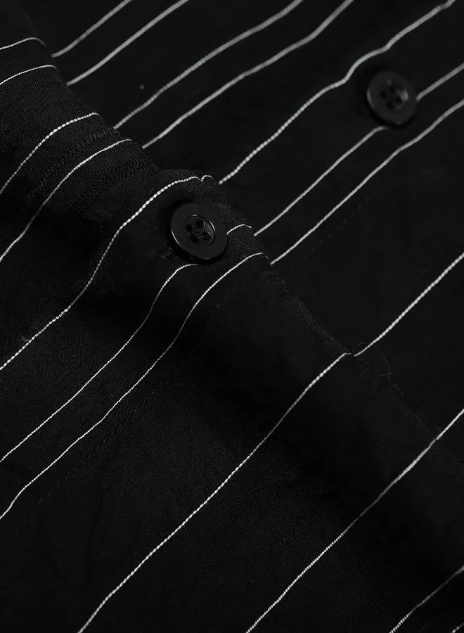 Styli Styli Textured Striped Short Sleeve Button Up Shirt