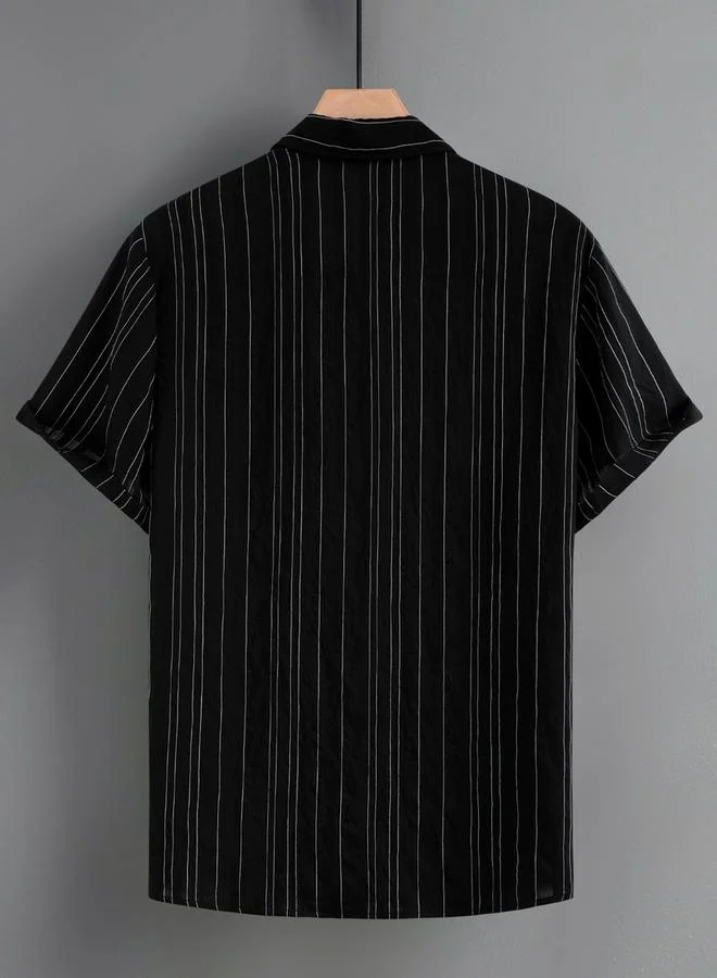Styli Styli Textured Striped Short Sleeve Button Up Shirt