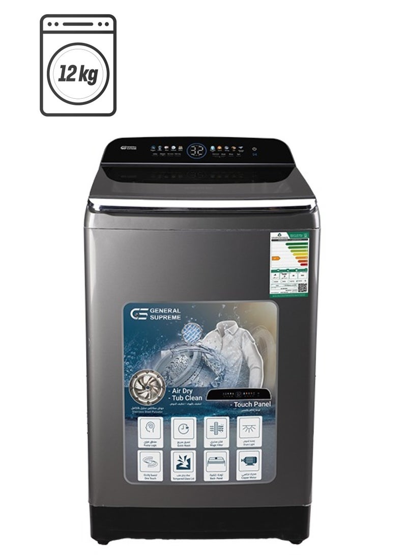 GENERAL SUPREME General Supreme Washing Machine Automatic Top Load 12 KG, 10 Programs, Dark Silver, GS12BT25KS  - Image 1