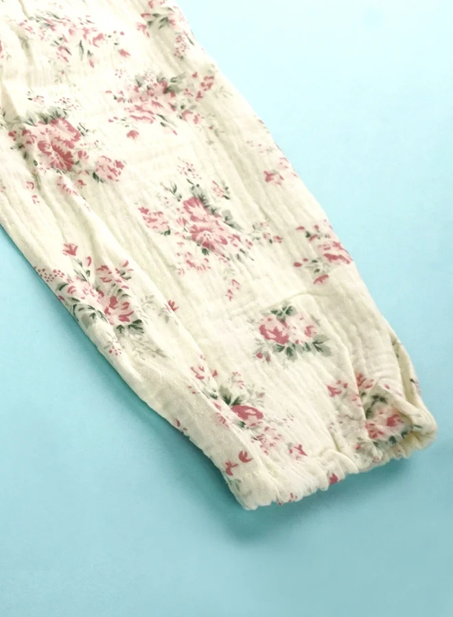 ليتل سربرايز بوكس Little Surprise Box, Pink Florals ,Organic Crushed soft Muslin Cotton Kids Nightsuit-5-6Y