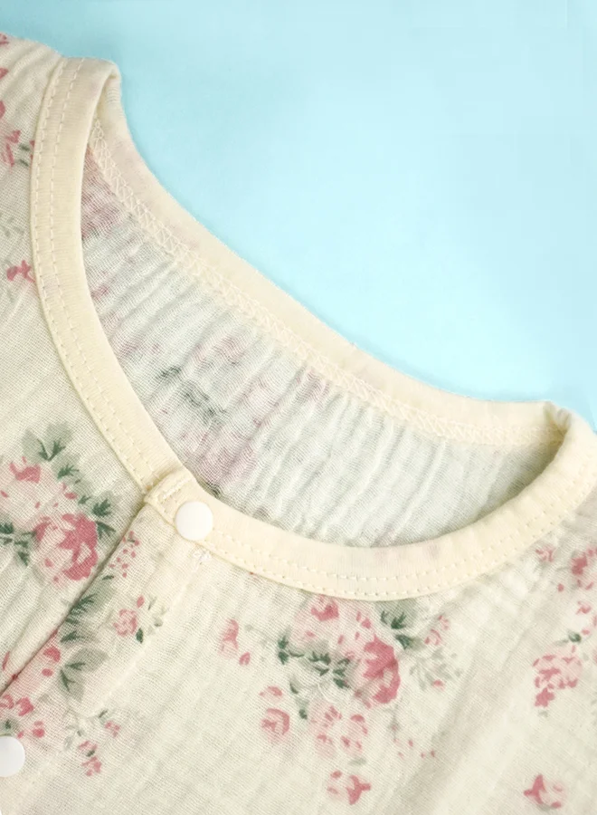 ليتل سربرايز بوكس Little Surprise Box, Pink Florals ,Organic Crushed soft Muslin Cotton Kids Nightsuit-5-6Y