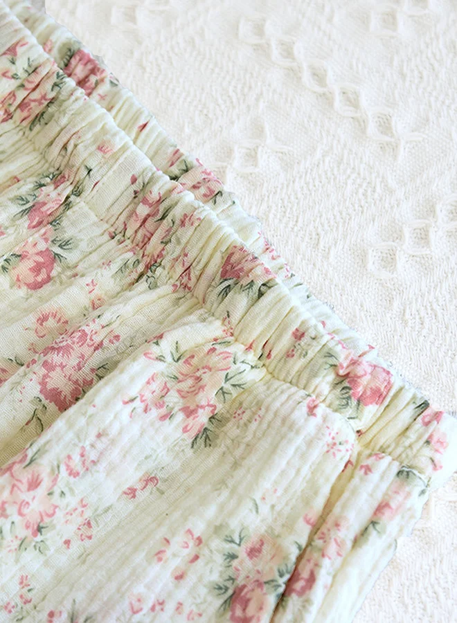 ليتل سربرايز بوكس Little Surprise Box, Pink Florals ,Organic Crushed soft Muslin Cotton Kids Nightsuit-5-6Y