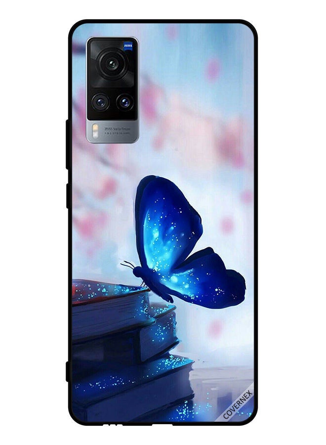 Covernex غطاء حماية لهاتف فيفو X60 بتصميم فراشة زرقاء داكنة على الكتب - Image 1