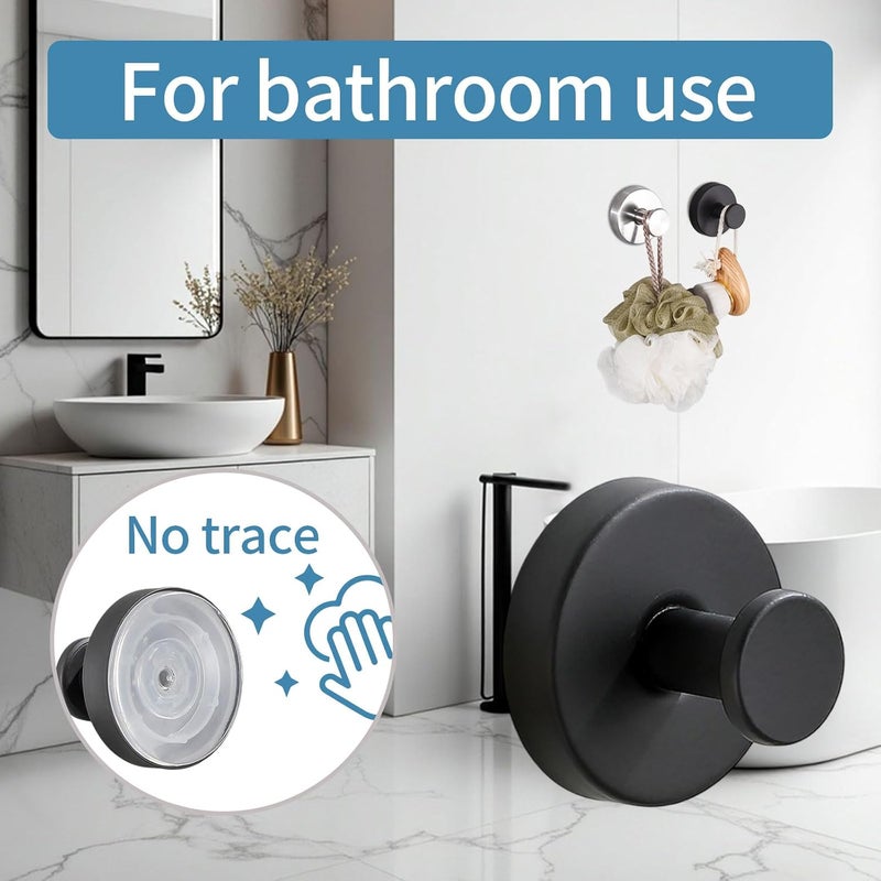 Getaria Shower Suction Cup Hooks, Heavy Duty Bathroom Wall Hooks for Towels, Robes, Loofahs, Removable Metal Hook for Tile Glass Mirror, No Drill (2, Silver) - Image 3