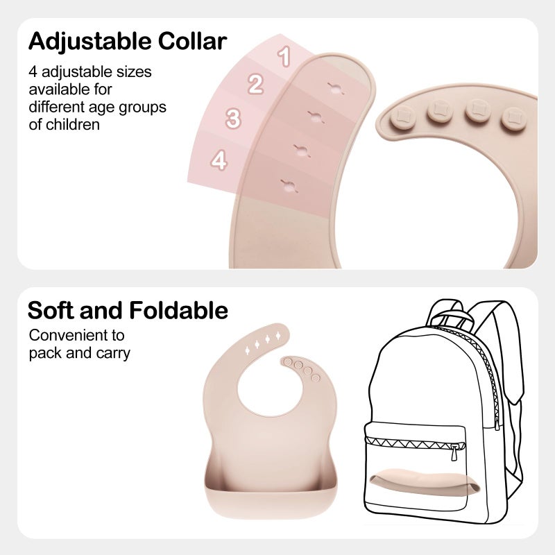 Eascrozn Silicone Bibs for Babies Toddler Set of 3, BPA Free, Soft Adjustable Waterproof Bibs for Feeding Essentials - Image 4