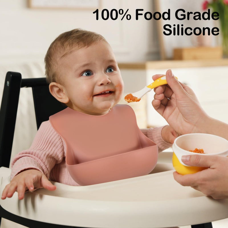 Eascrozn Silicone Bibs for Babies Toddler Set of 3, BPA Free, Soft Adjustable Waterproof Bibs for Feeding Essentials - Image 3